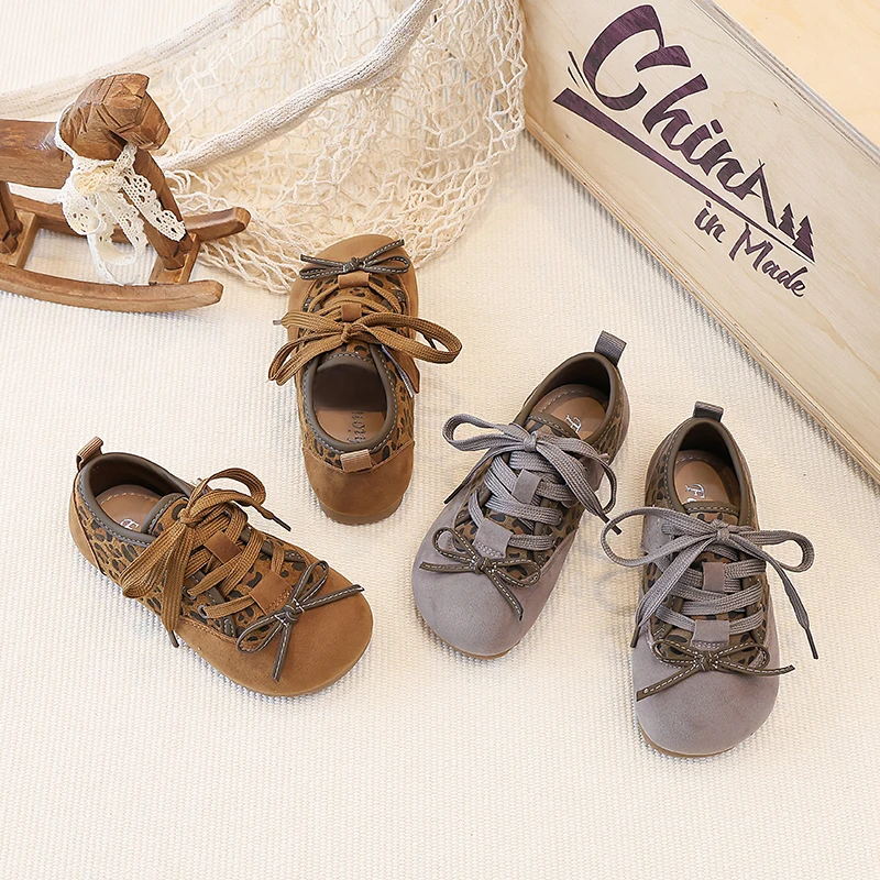 Girls' Leopard Print Sports Shoes 2026 New Autumn Toddler Ballet Shoes Fashion Sole Versatile Children's Campus Training Shoes