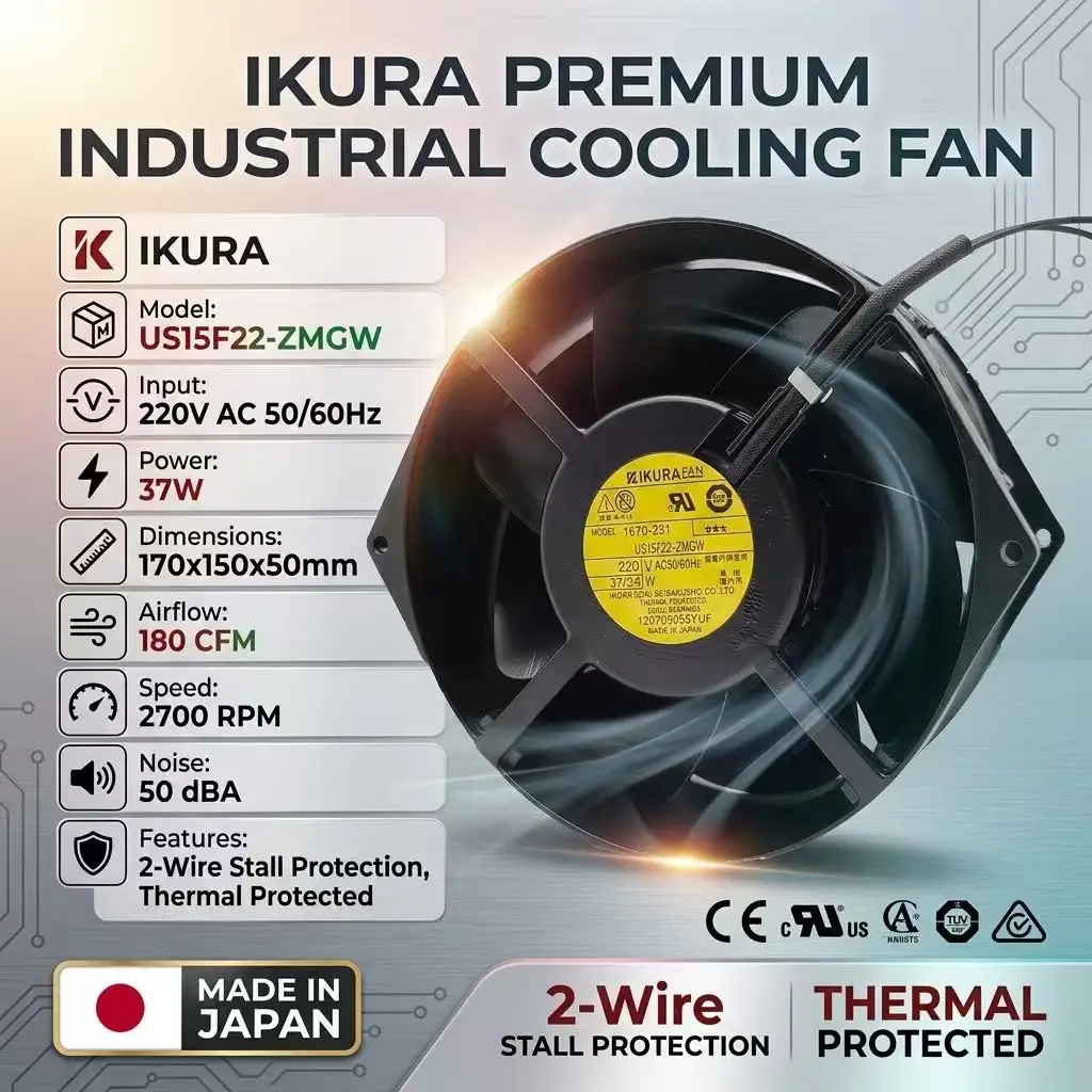 For IKURAFAN US15F22-ZMGW 1670-231 AC 220V 37W 17251 172x150x51mm Metal Frame Dual Ball Bearing Server Inverter Chassis Fan