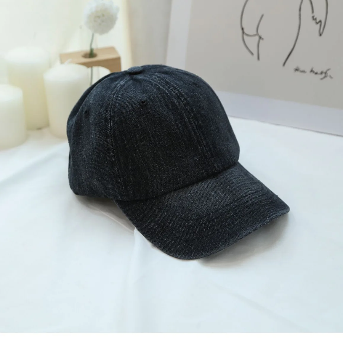 Men Denim Baseball Cap Women Black Adjustable Hat Outdoor Sun Visors Hat Punk Hip Hop Dad Trucker Ponytail Caps