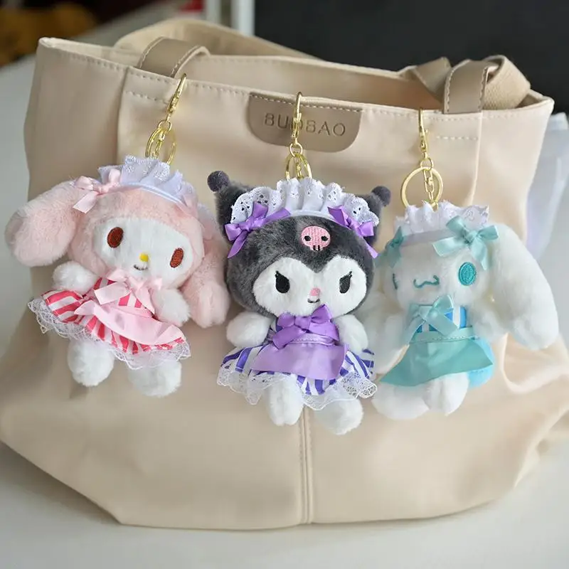 Sanrio Cinnamoroll Plush Toy Kawaii Anime Kuromi My Melody Pendant Lolita Series Y2K Sweet Girls Schoolbag Keychain Accessories