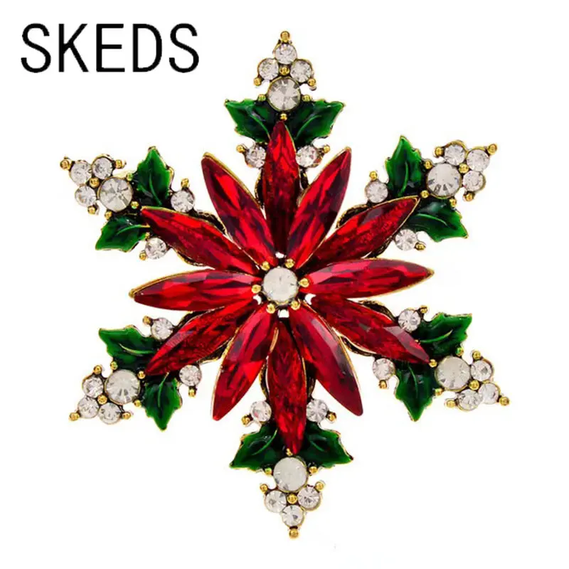 SKEDS Hot Sale Classic Women Girls Christmas Snowflakes Rhinestone Badges Pins Crystal Elegant Party Accessories New Year Gift