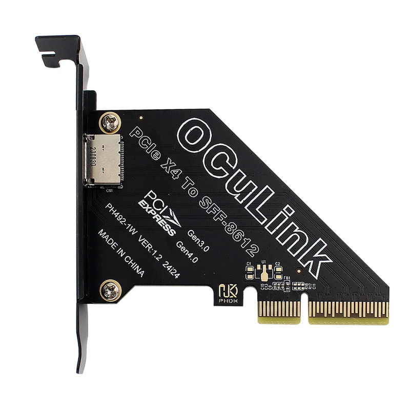 NEW 64Gbps PCI Express 4.0 X4 to Oculink SFF-8612 Expansion Card Riser Converter + Low Profile Bracket for U.2 SSD Graphics Card