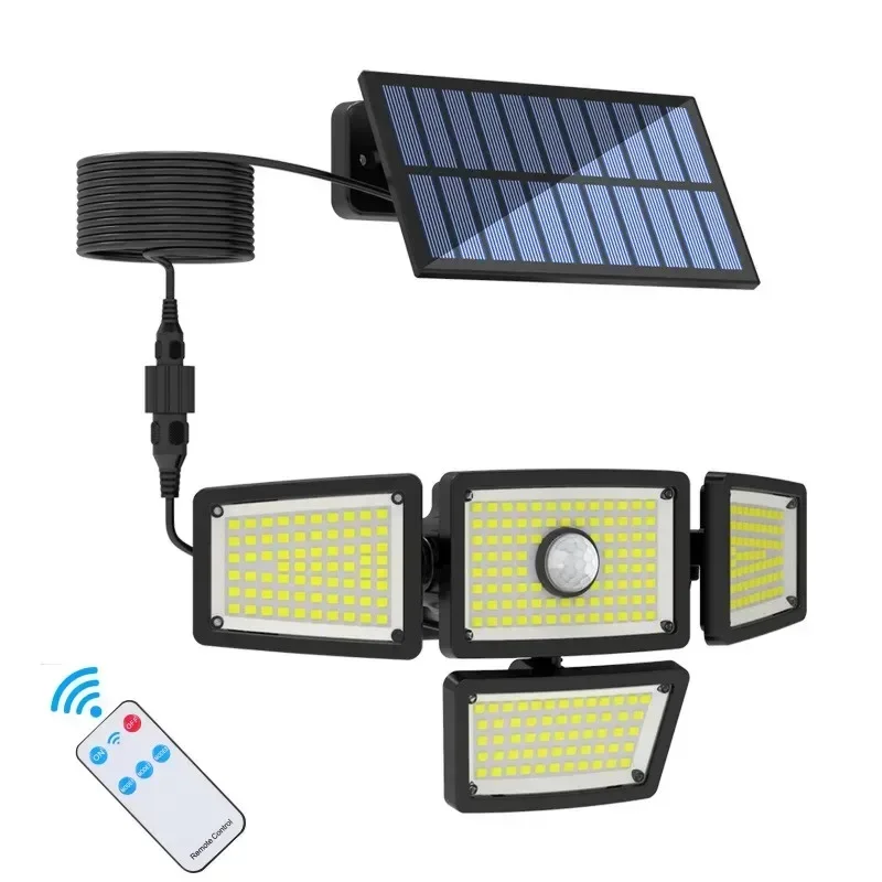 

224/283 LED Outdoor Solar Lights 3 Modes 4 Heads Rotating Waterproof Street Light RC Body Sensor Garden Garage Wall Lamp