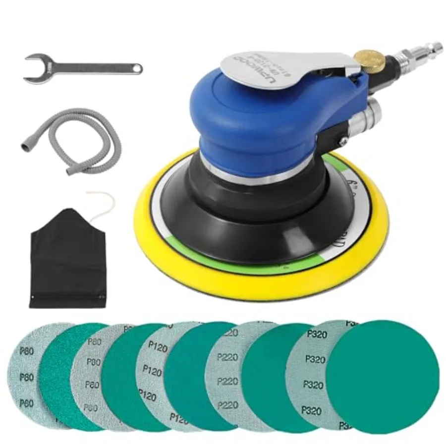 

Air Random Orbital Sander Self-Vacuum Hose and Dust bag by Pneumatic Palm Sander Orbital Sander 10 pcs Sandpapers for Auto Body