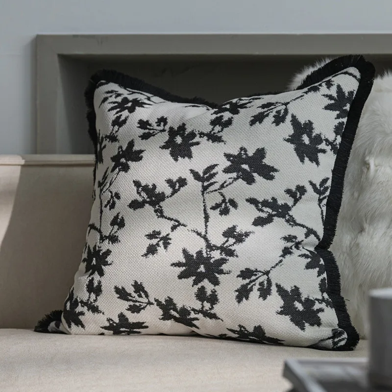 Cushion Cover Super-SoftPillowcase All Seasons Home Black Flower Decorative 45x45cm Essential For LivingRoom Pillow Cover