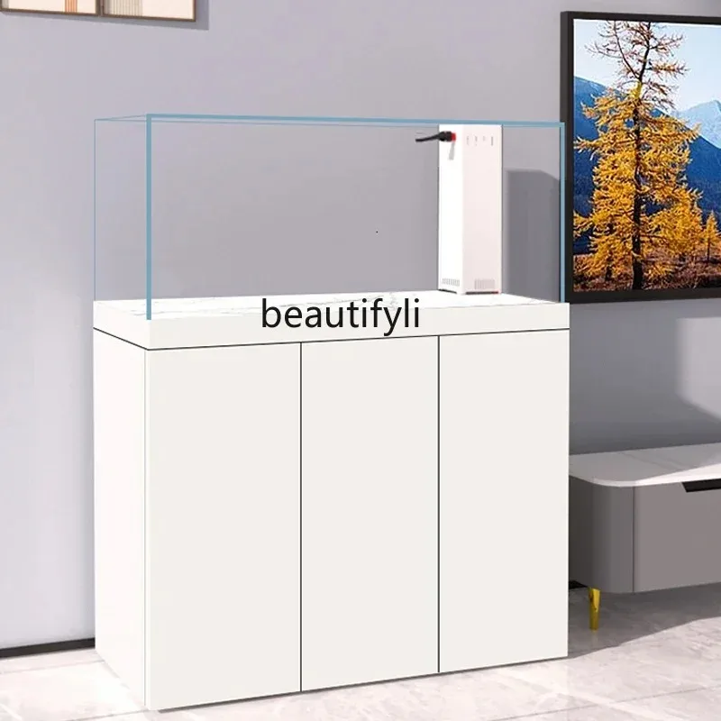 Living Room Home Landscape Super White Glass Bottom Filter Office Large Dragon Fish Tank Aquarium H  H