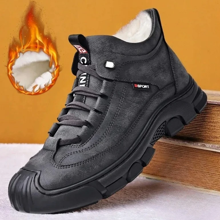 

Thickened Winter Snow Boots Mens Outdoor Sports Shoes Fleece-Lined Warm Non-Slip Shoes