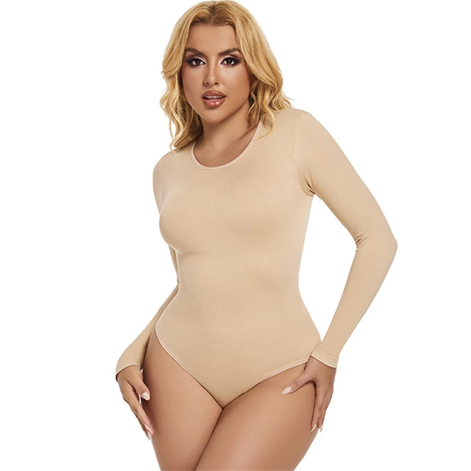 Becirzet Body Reducer Damen Unterwäsche Taillenformer Tops Nahtloser Bodysuit Langarm Stretch Schlankheits-Kompressions-Basic-Tops – Detail 8