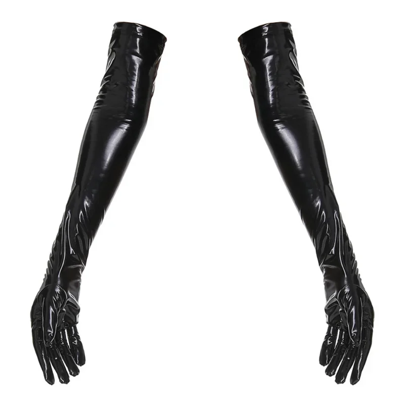 Guantes largos de látex para mujer, manoplas sexys de aspecto húmedo, ropa de noche extoica, fetiche gótico, accesorios de ropa, color negro y rojo