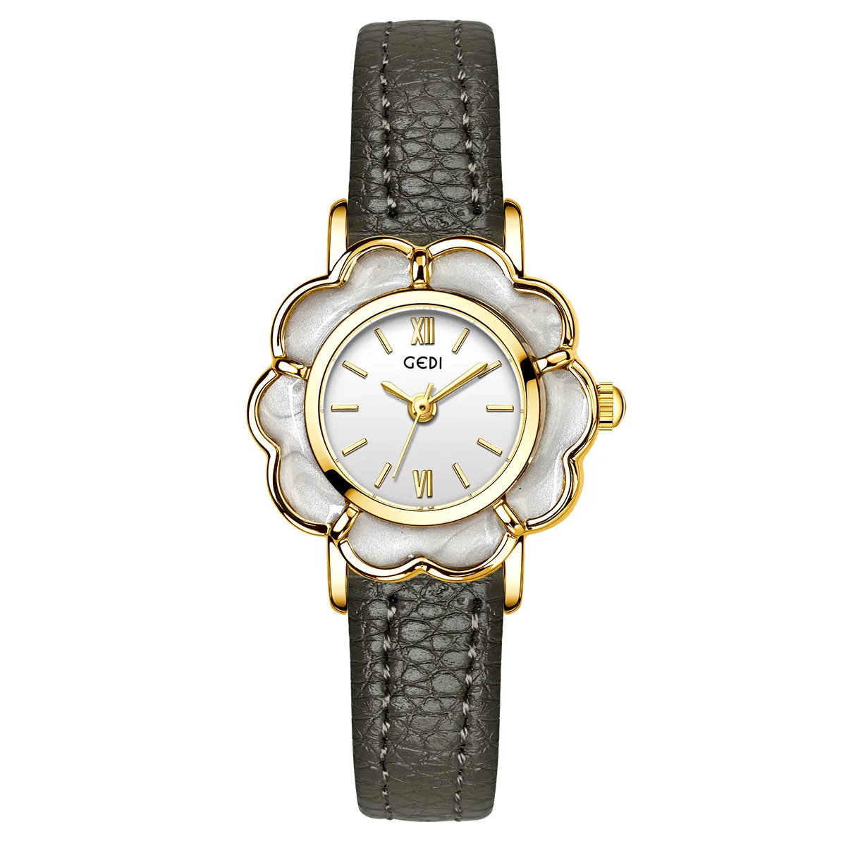 Fashion Petal Dial Ultra Thin Quartz Watch for Women with Niche Minimalist and Small Leather Strap Design