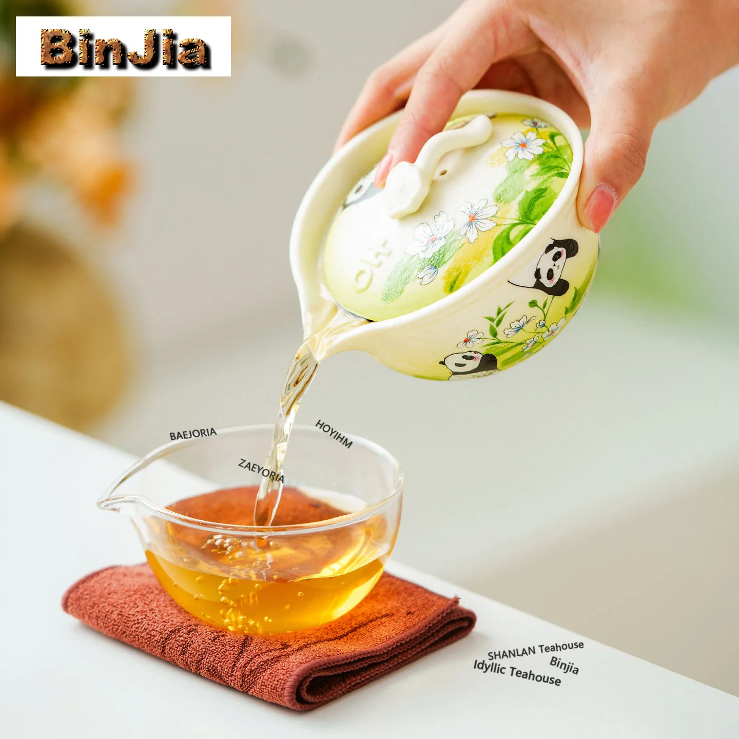 BAEJORIA Decal Panda Travel Tea Set Kit Boutique 1 Pot 3 Cups Tea Maker Organizer Portable Picnic Stock Bags Supplies Ornaments