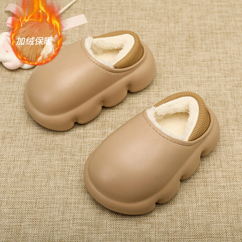 Children Plus Velvet Slippers with Heel Slip-on Child Slipper Kids Beautiful Fashion Non-Slip Indoor Outdoor Light Bread Shoes