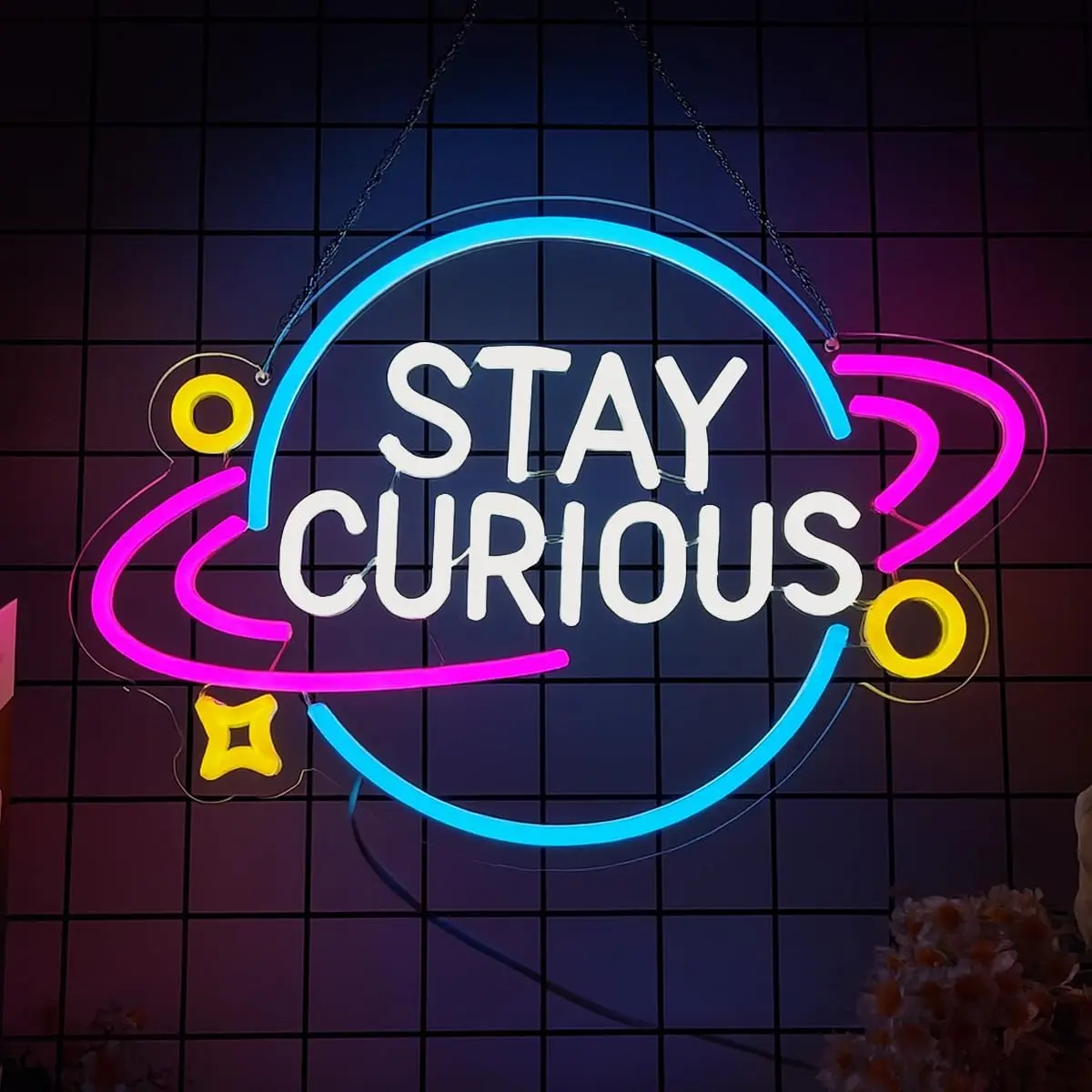 

Неоновая вывеска Stay Curious, USB светодиодная лампа-планета для библиотеки, кабинета, игровая комната, украшение для спальни, подарок