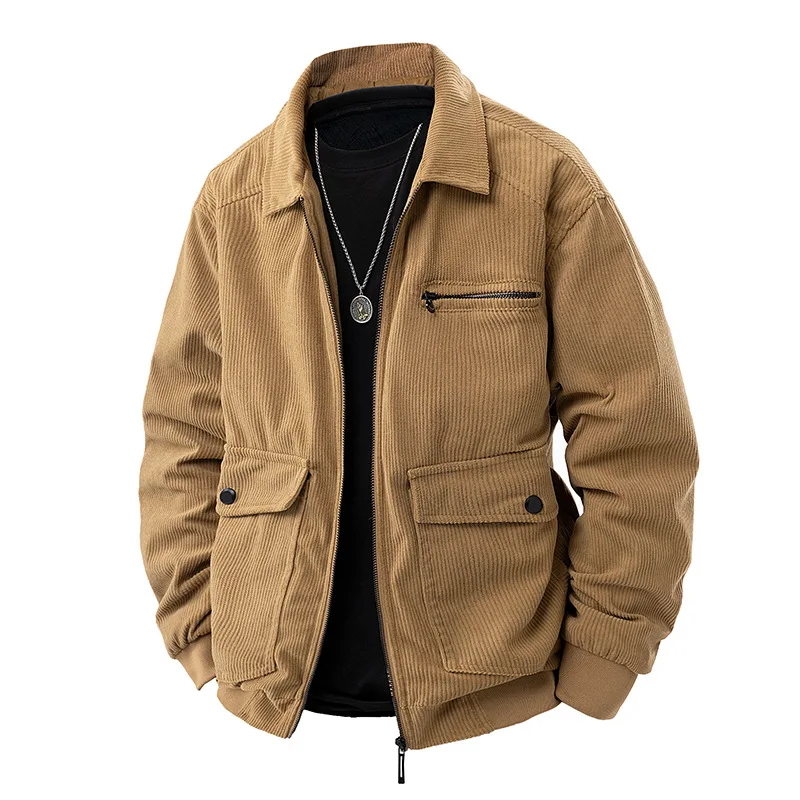 2026 Spring and Autumn Men's Casual Jacket Trendy Corduroy Lapel Tooling Top