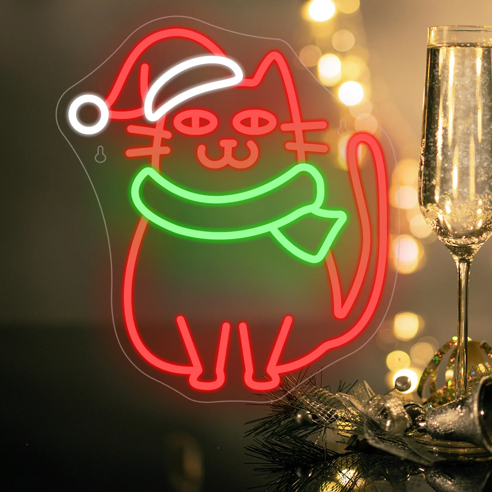 Christmas Cat Neon Sign Santa Hat Neon Led Sign Dimmable Led Lights Wall Decor For Room Decoration Xmas Party Bar Club Art Signs