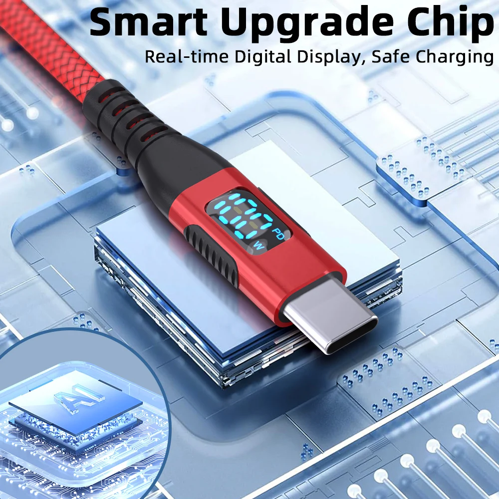 BCVS USB-C-auf-USB-C-Kabel, 100 W, mit digitaler Anzeige, für schnelles Laden, geflochtenes Nylonkabel, Typ-C-Datenkabel, PD 100 W, für iPhone und Samsung Galaxy. – Detail 2