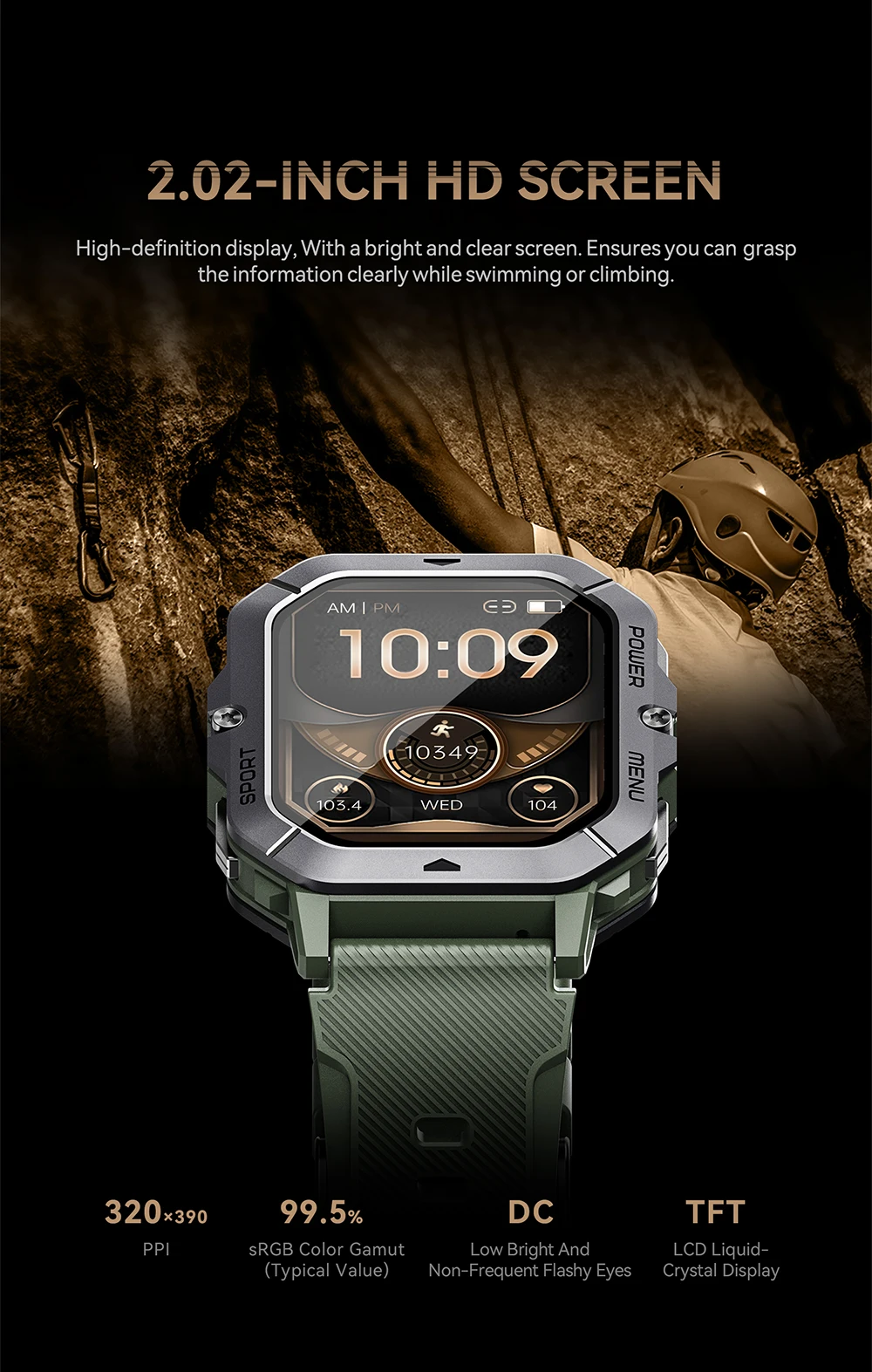 CUBOT C28 Wasserdichte Intelligente Uhr Männer 2,02 Zoll Fitness Tracker Sport Handgelenk Smartwatch Für Android IOS Bluetooth Anruf – Detail 8