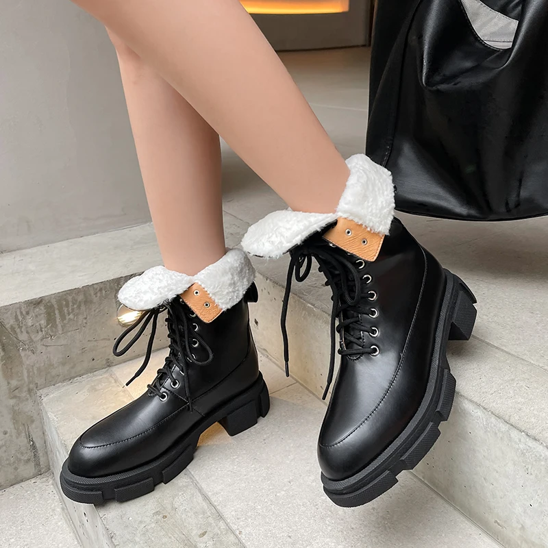 RIZABINA Size 35-42 Women Snow Boots Real Leather Winter Warm Shoes Woman Fashion Ankle Boot Casual Plush Lady Home Footwear