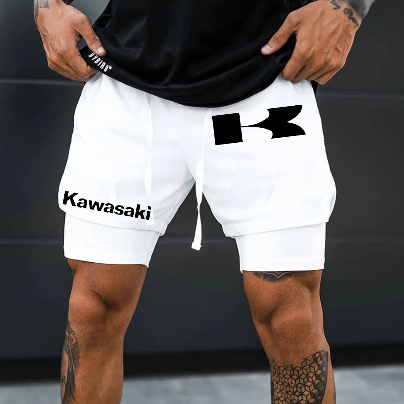 

Kawasaki, бестселлерные мужские быстросохнущие искусственные шорты из двух частей, новинка 2025 года, высококачественные спортивные велосипедные шорты, удобные повседневные шорты
