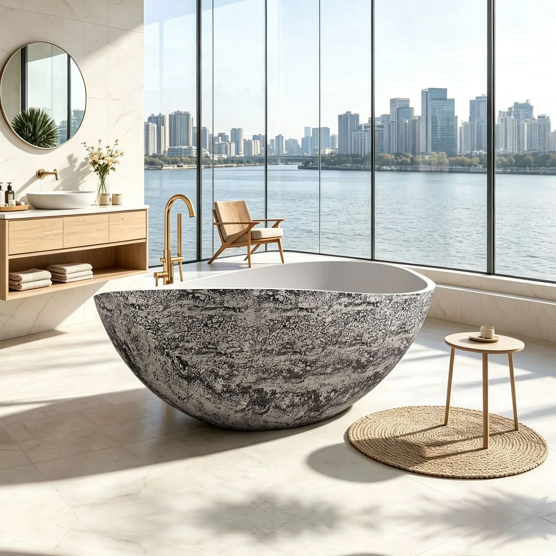 For Italian Minimalist Natural Yellow Wavy Bathtub Designer Texture Independent Double Couple Tub Bathroom Luxury
