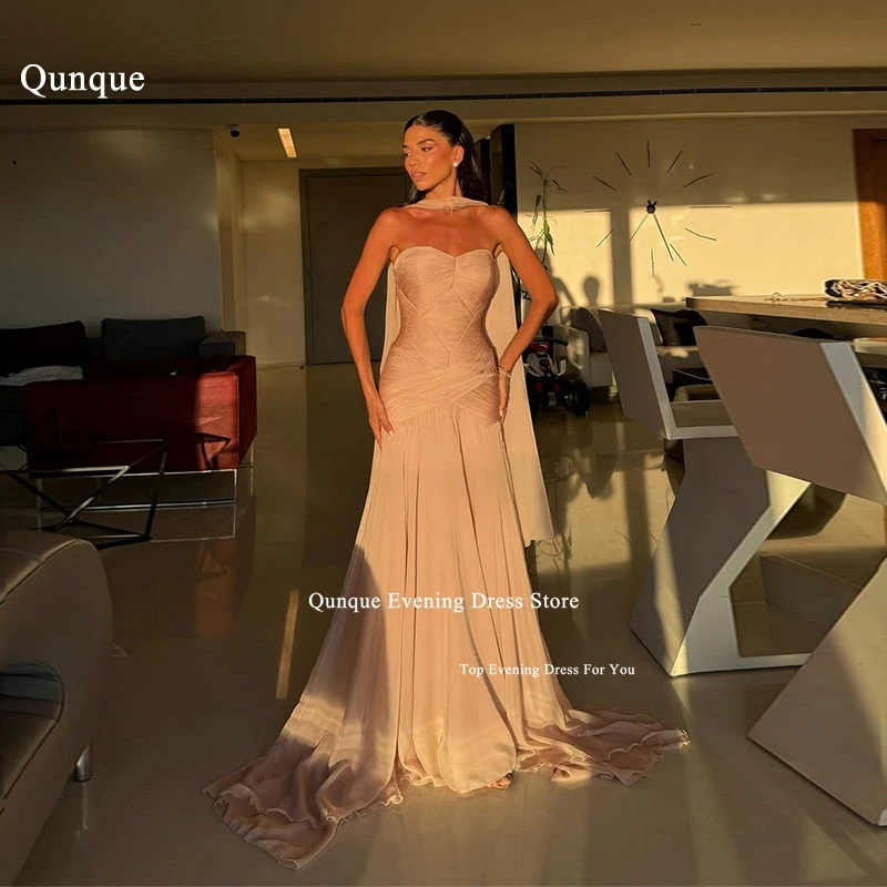 

Qunque Sweetheart Mermaid Prom Dress For Women With Scarf Pleats Evening Party Gowns Fashion Vestidos De Graduación Customized