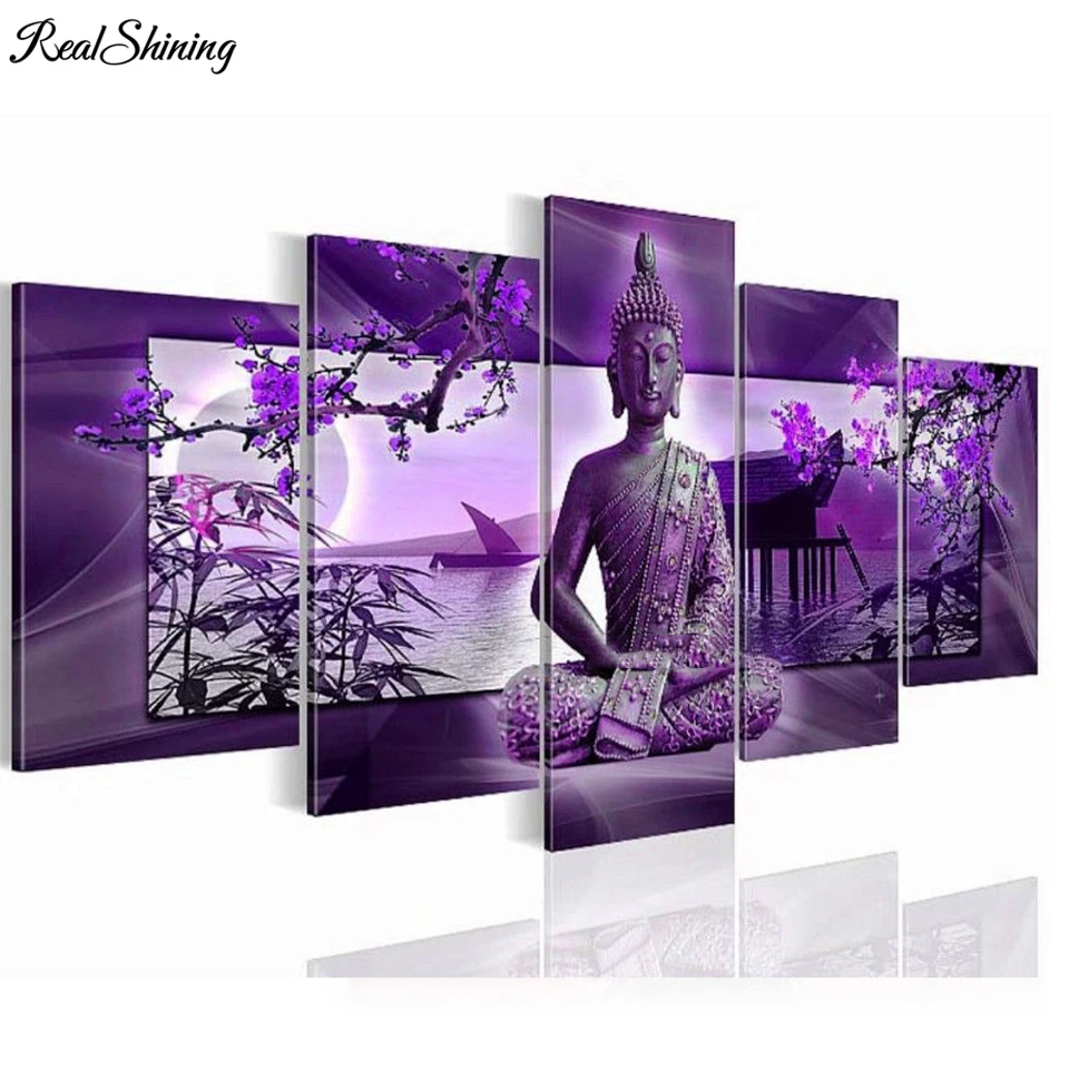 

Purple Flower Buddha diamond painting 5 Piece diamond mosaic full square round diamond embroidery,Buddhism Zen Home Art T1689