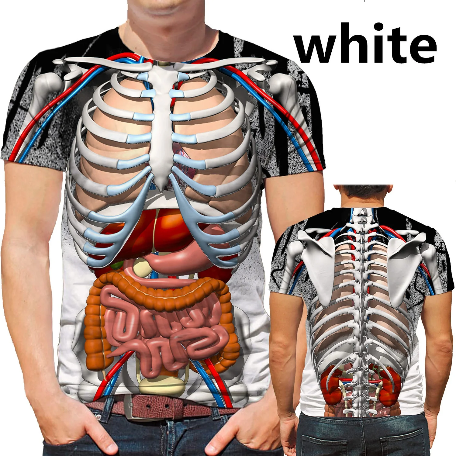 Novelty Tshirt Male Skeleton Internal Organs 3d Printed T-shirt Halloween Fashion Short-sleeved Gothic Skull Funny Men T Shirt