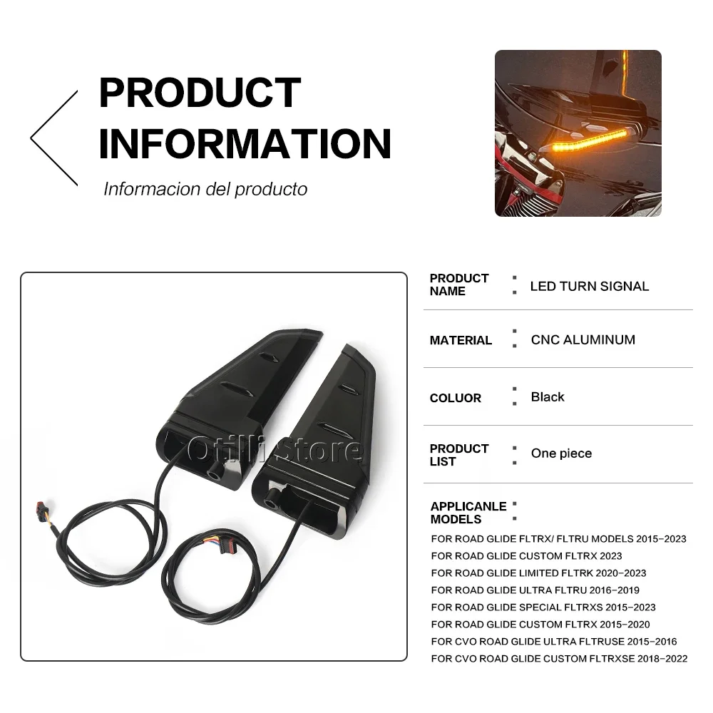 New For Harley Road Glide FLTRX FLTRK FLTRU 2015-2023 Motorcycle Side LED Turn Signal Flowing Lights Double flashing Lamps Black