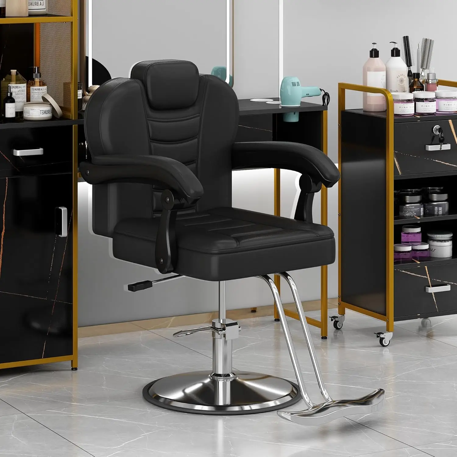 Hydraulic Recliner Barber Chair for Hair Salon with 20% Extra Wider Seat & Heavy Duty Hydraulic Pump, Upgraded Salon Beauty Equi