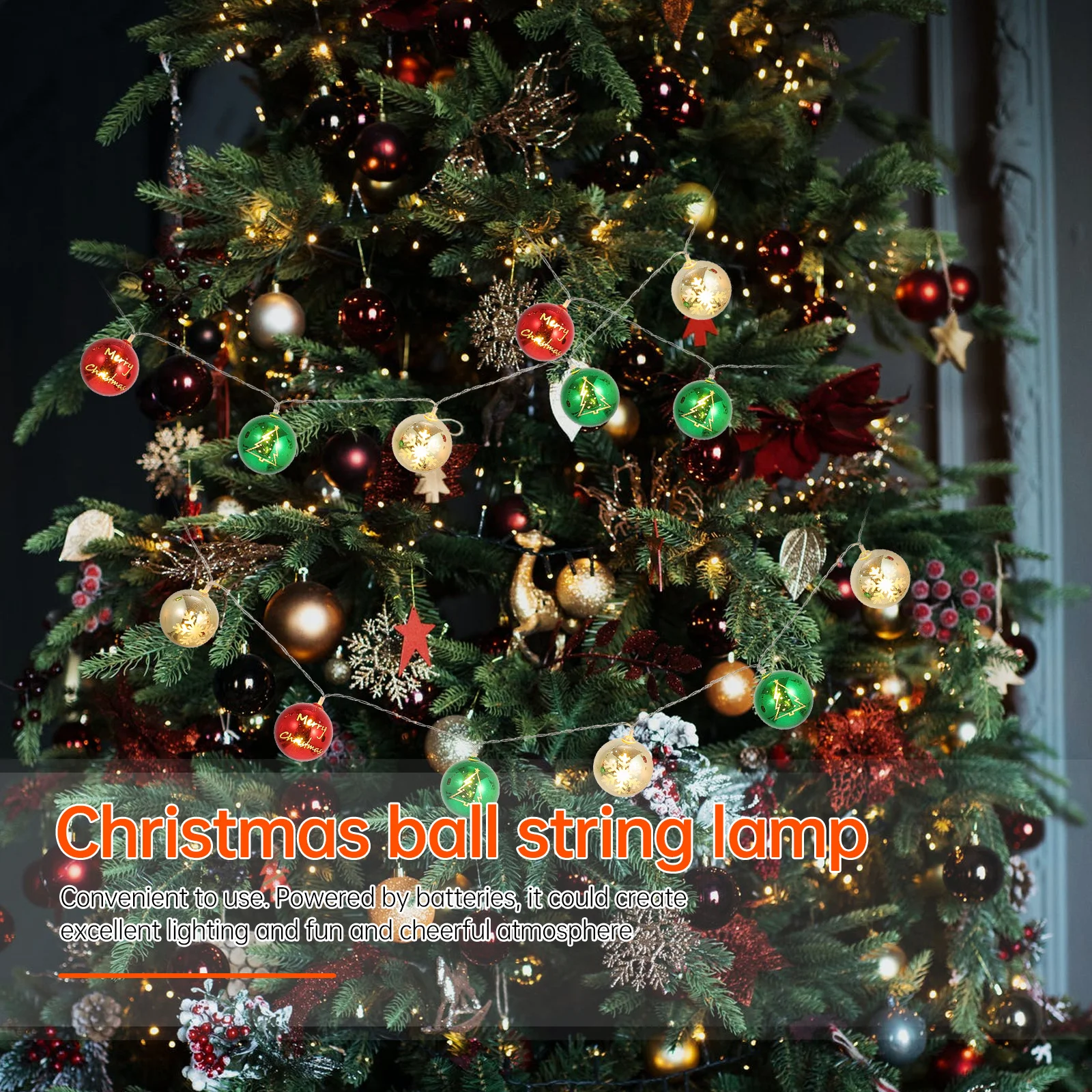 

1Pcs Christmas Ball String Light Colorful Xmas Ball Lamp Festival Light Ornament Decorative Christmas Scene Decoration Party