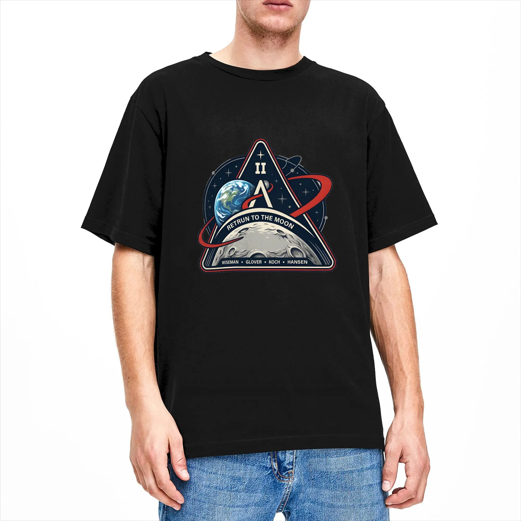 Men Artemis II 2026 Rocket Launch Return To The Moon T Shirts  Cotton Tees Beach Y2K Funny Short Sleeve T Shirt Crew Neck