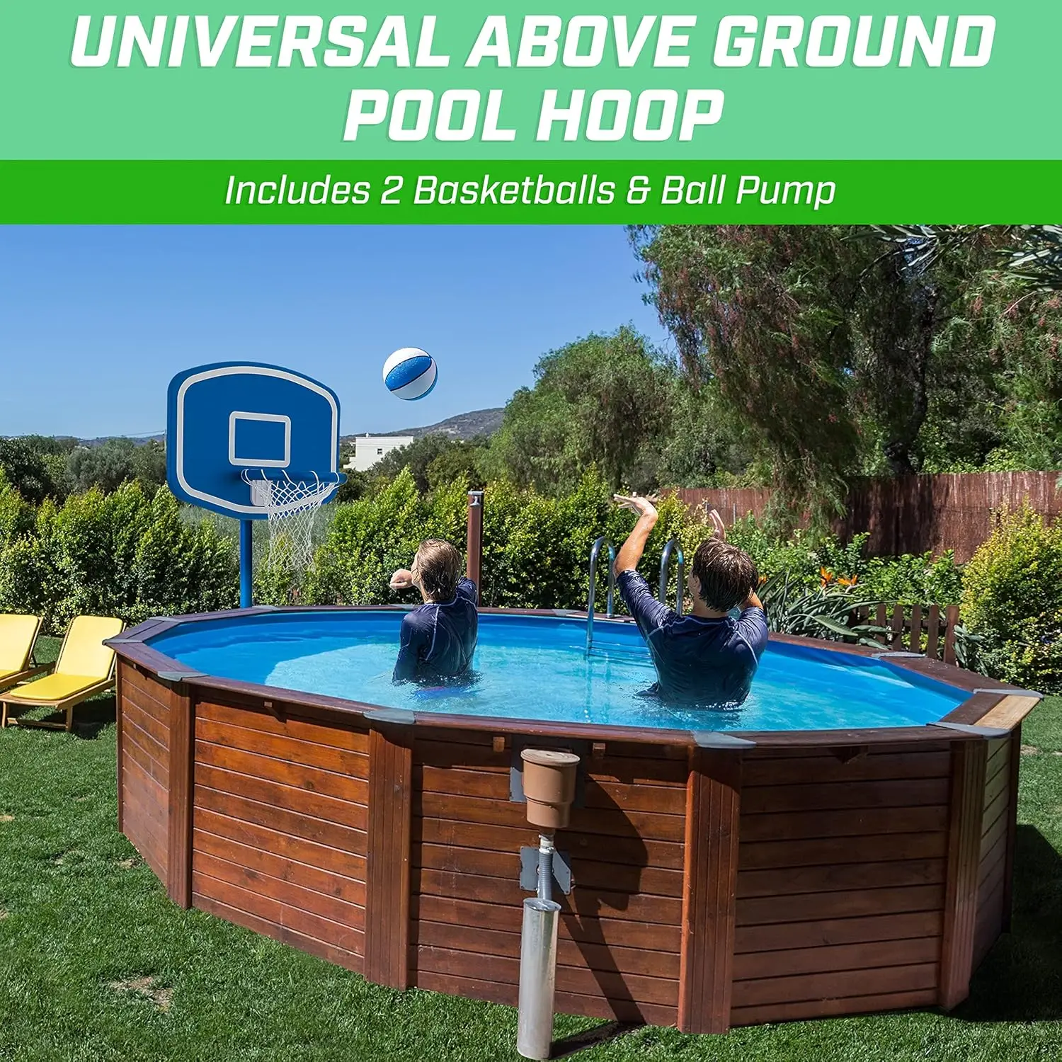 Above Ground Pool Basketball Hoop Game Set with 2 Pool Basketballs and Air Pump