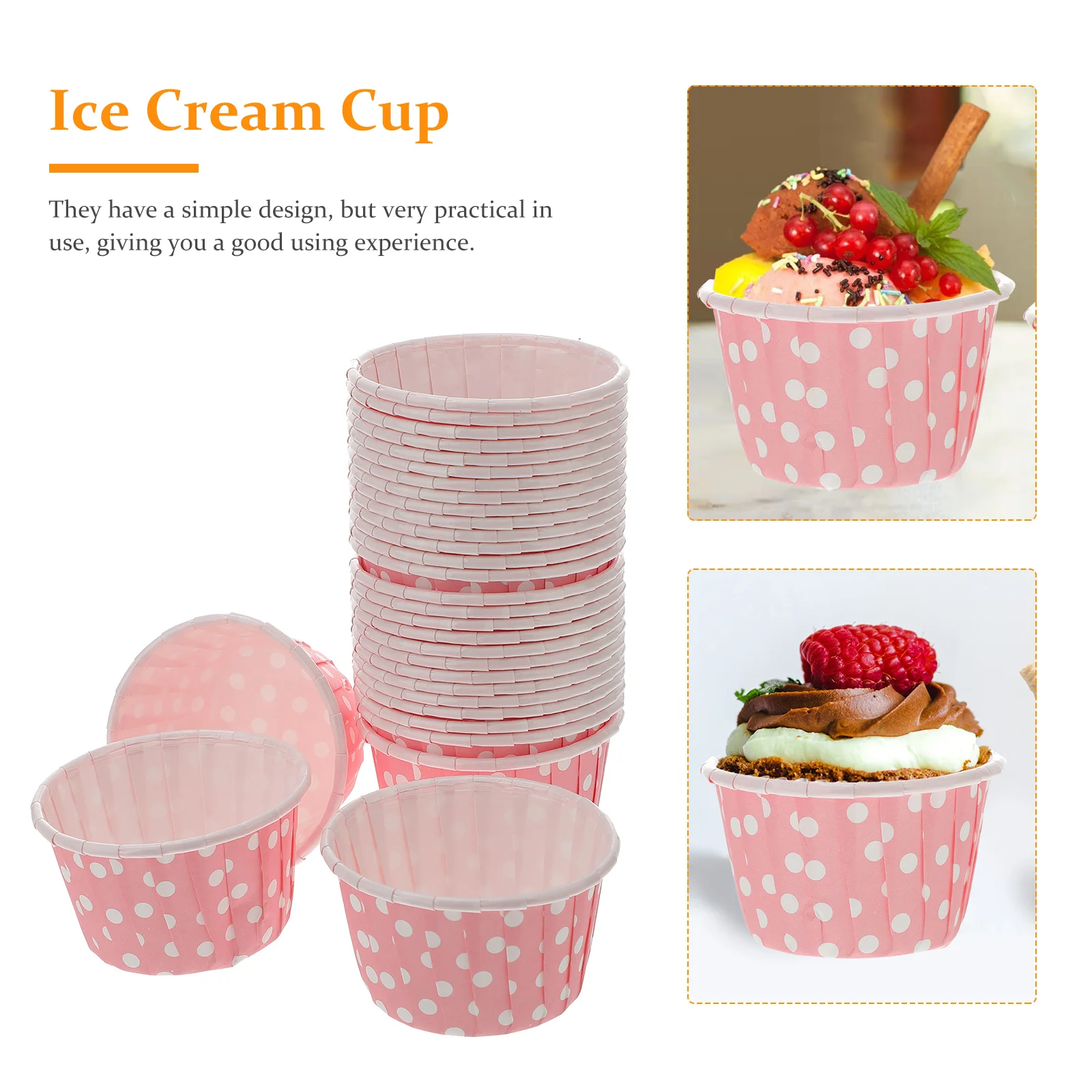 50 Pcs Ice Cream Cups Yogurt Paper Pudding Food Containers with Lids Dessert Bowl