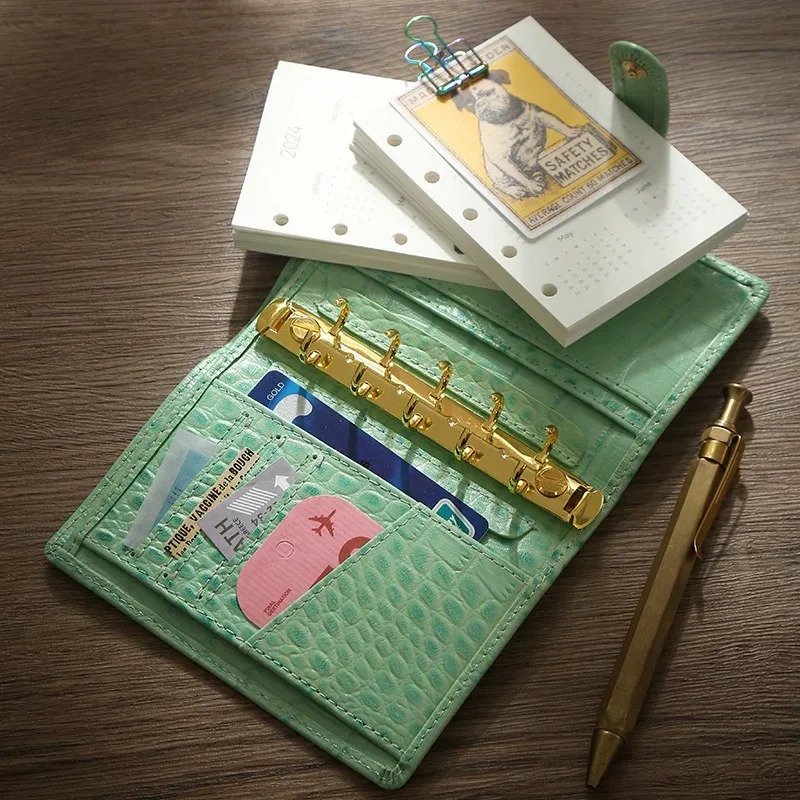 A8 M5 Mini Genuine Leather  Planner 11MM Ring Planner Refil Diary Note Book Journal Sketchbook Stationery School Office Supplies
