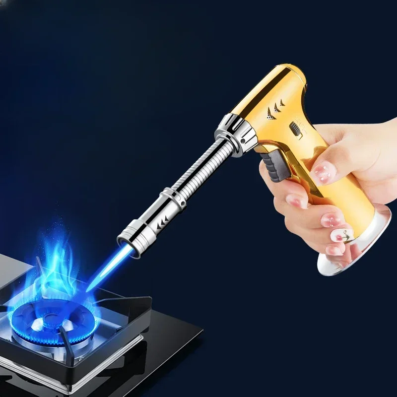 

Газовая турбо-горелка для ювелирных работ, длинная ветрозащитная бутановая турбо-зажигалка, газовая горелка-пистолет для кухни, приготовления пищи и курения