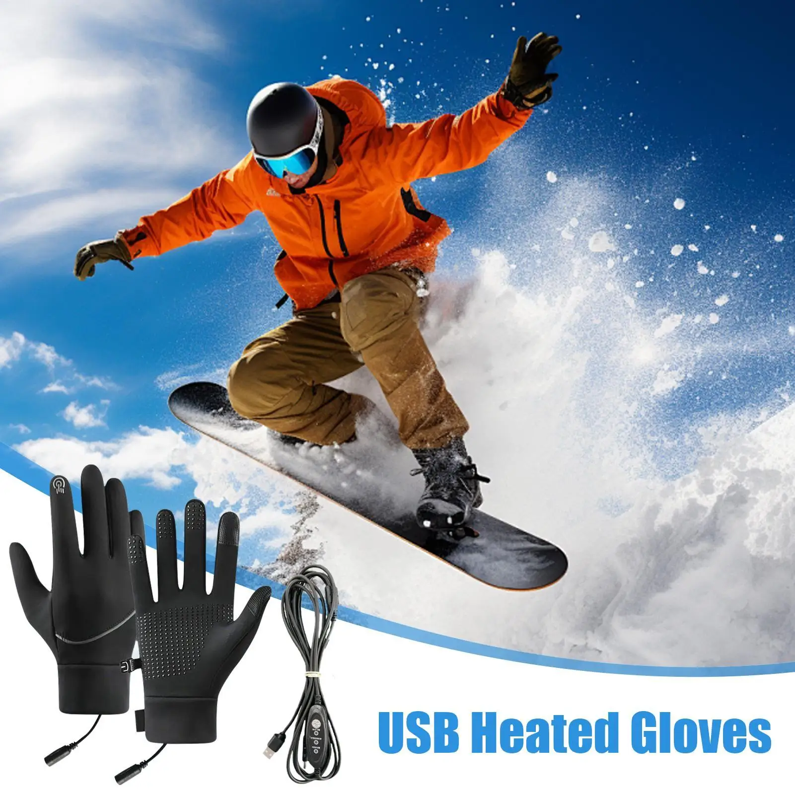

USB-перчатки с сенсорным экраном, грелка для рук с электрическим подогревом, зимние лыжные перчатки, противоскользящие перчатки для езды на велосипеде, бега, вождения