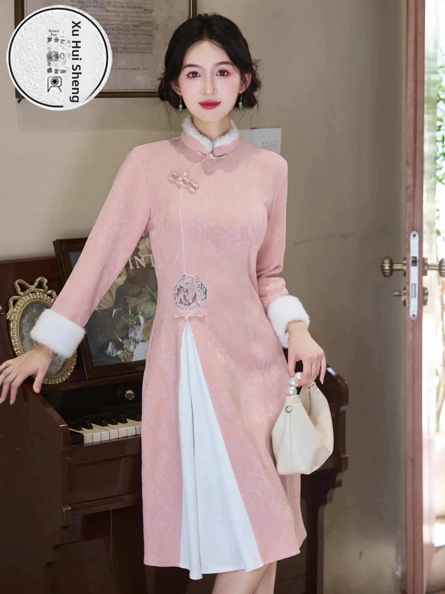 ele-pink-embroidered-dr-new-chinese-sle-long-autumn-winter-skirt-waist-cinched-high-quali-formal-dr