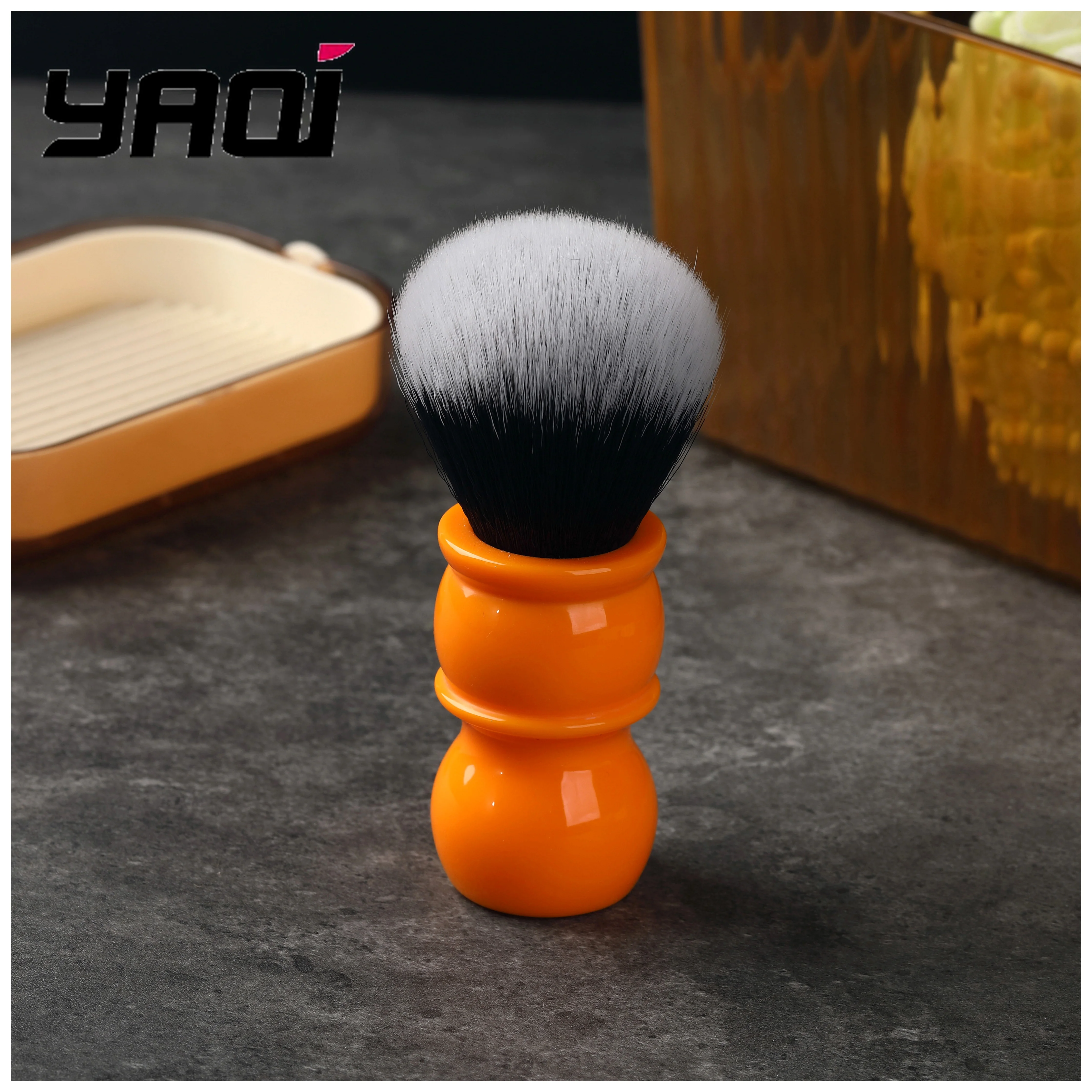 YAQI 24mm Soft Synthetic Hair Good Tuxedo Knot Orange Handle Shaving Brushes Wet Shave Tools Men Shaving Products Mens Gift