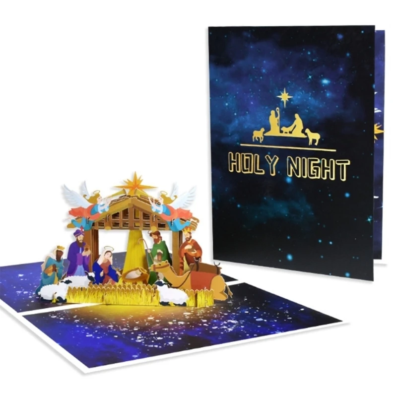 

Festive 3D Christmas Cards with Birth of Jesus on Holy Night Paper Card for Home, Office, and Church Decor