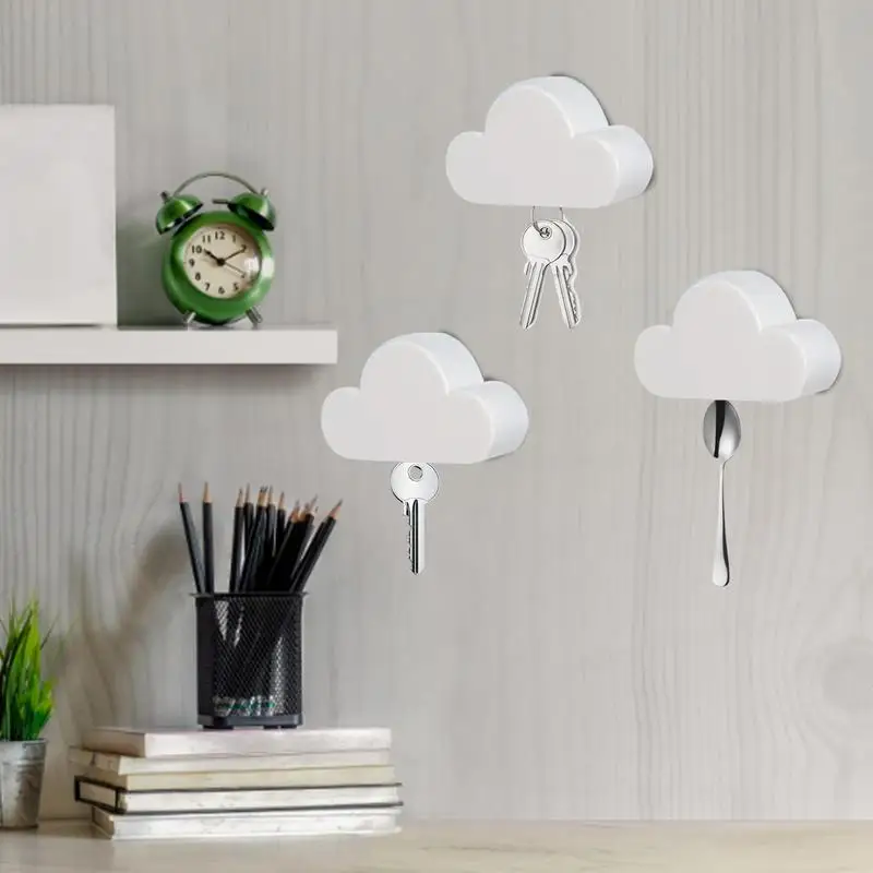 White Cloud Key Holder Adhesive Magnet Key Ring Holder Key Organizer Home Decorations Cloud Key Rack Novelty Holds Multiple Keys