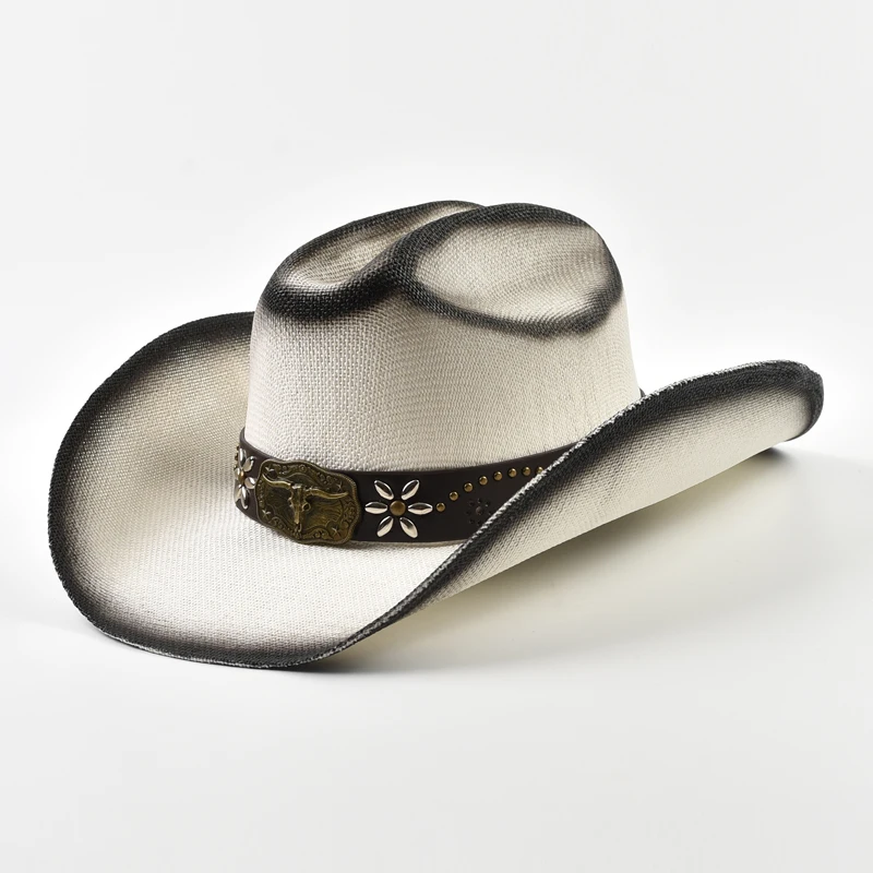Vintage Curled Wide Brim Western Style Straw Cowboy Hats  Fashion West Fancy Dress Party Headwear Unisex hat