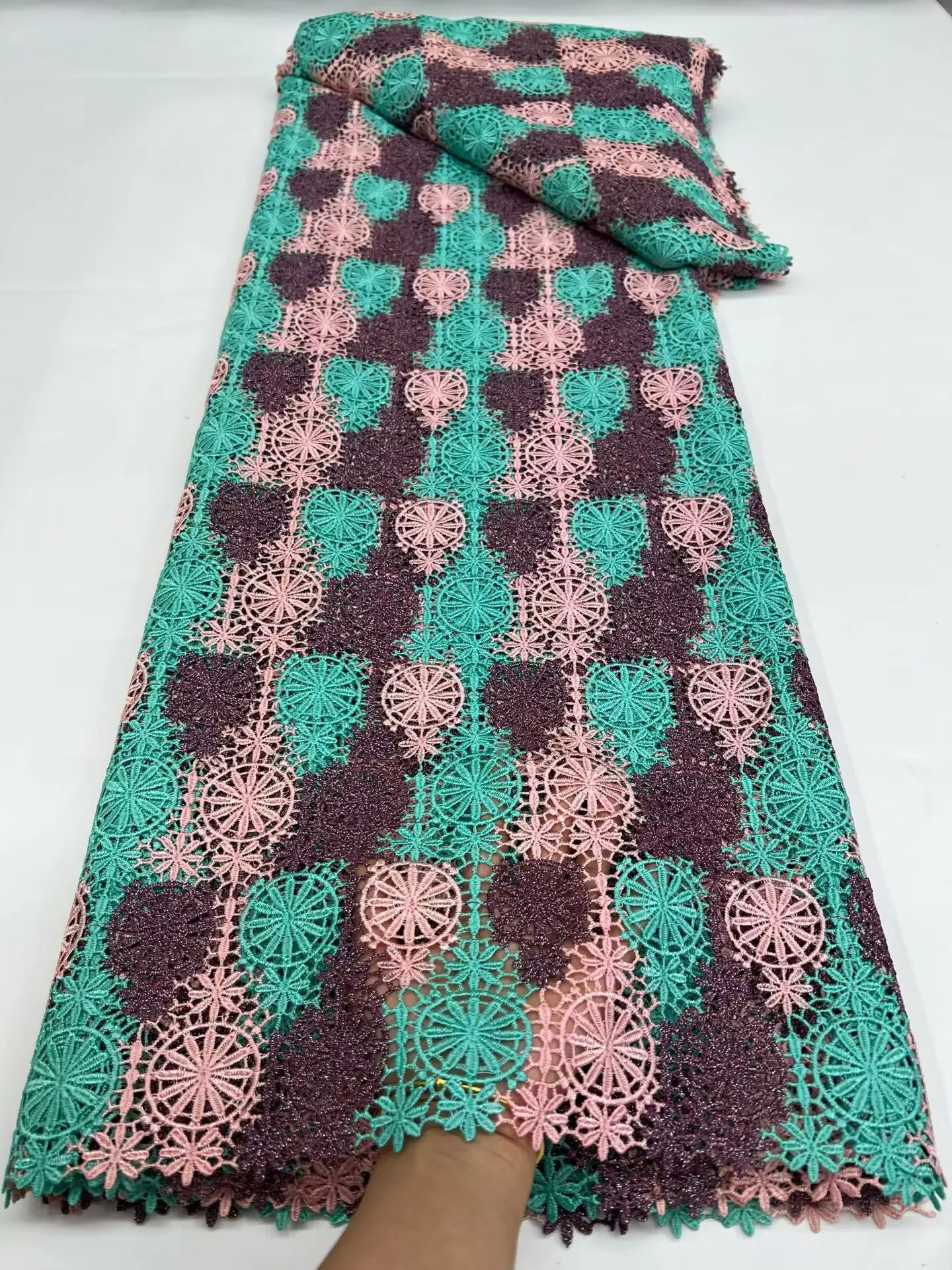 5 yards Soft African Guipure Lace High Quality Multicolored Couple Cord Lace Cupion Fabric for Ladies Gentlemen Dress