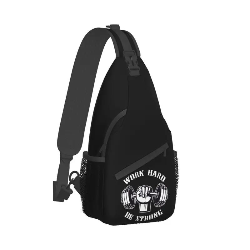 Citação motivacional Sling Bolsa de Peito para Homens, Shoulder Crossbody Daypack, Work Hard Be Strong, Bodybuilding, Workout