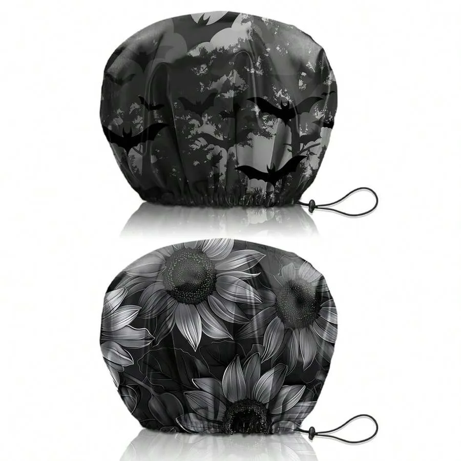 

2 PCS Shower Cap Reusable Waterproof Double Layers Hair Caps Shower Bath Adjustable Elastic Hat For Women Girls Cute Aesthetic-
