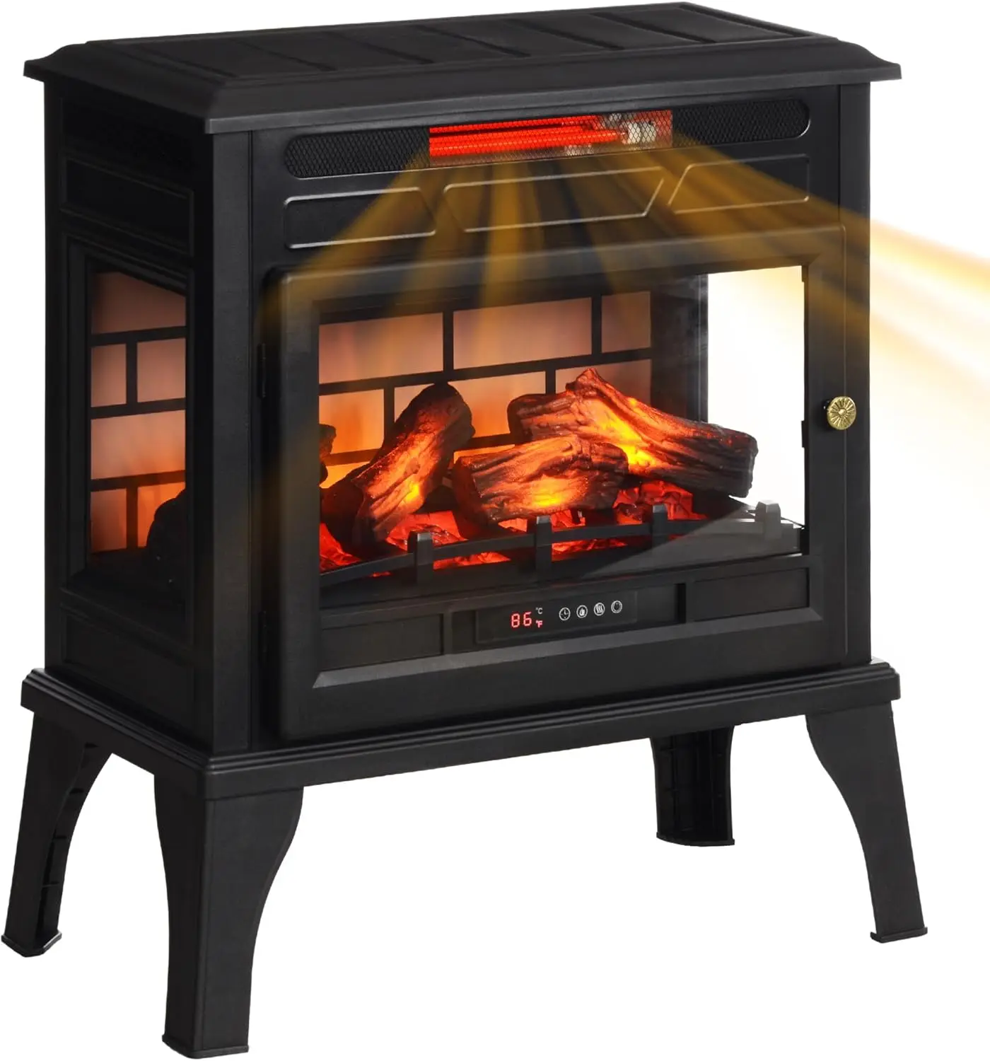 

HOMCOM Electric Fireplace Stove, 24" Freestanding Electric Fireplace Infrared Heater with Remote, Adjustable 3D Flame Effect, Th