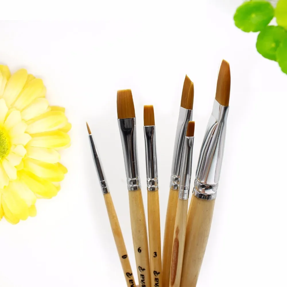 木製ナイロンヘアブラシ,水彩絵の具ブラシ,油絵ブラシ,プロの美術学生用品,1セットあたり5個