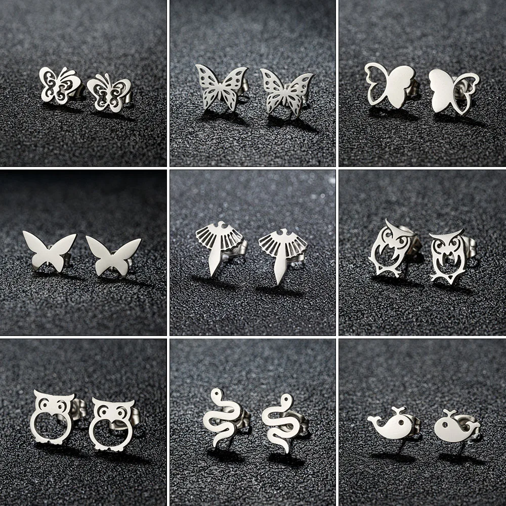 Punk Tragus Stainless Steel Owl Earrings For Women Fashion Cute Animal Earings Jewelrys Multiple Studs Pendientes Accessories