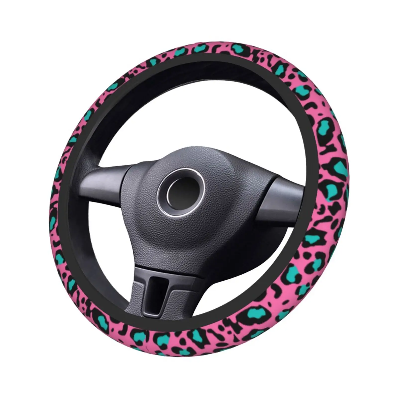 Leopard Pink Printed Car Steering Wheel Cover Universal 15 Inch Girl Car Decoration Protector