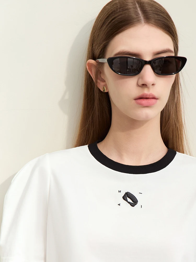 Amii-女性用半袖コットンTシャツ、ラウンドネックレス、半袖、コットン、分割、夏、新しい、12422066