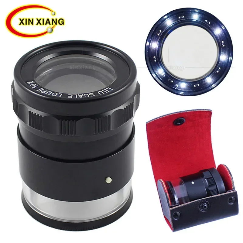 Lupa de alta gama de 10X, gafas de aumento iluminadas, lupa de escritorio portátil, 8 lámparas de aumento, lupa LED, monóculo
